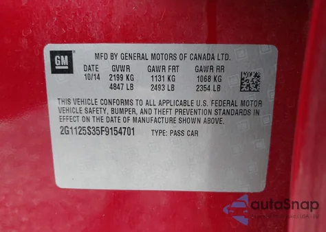 2015 Chevrolet Impala Lt z USA, uszkodzony, nr VIN 2G1125S35F9154701